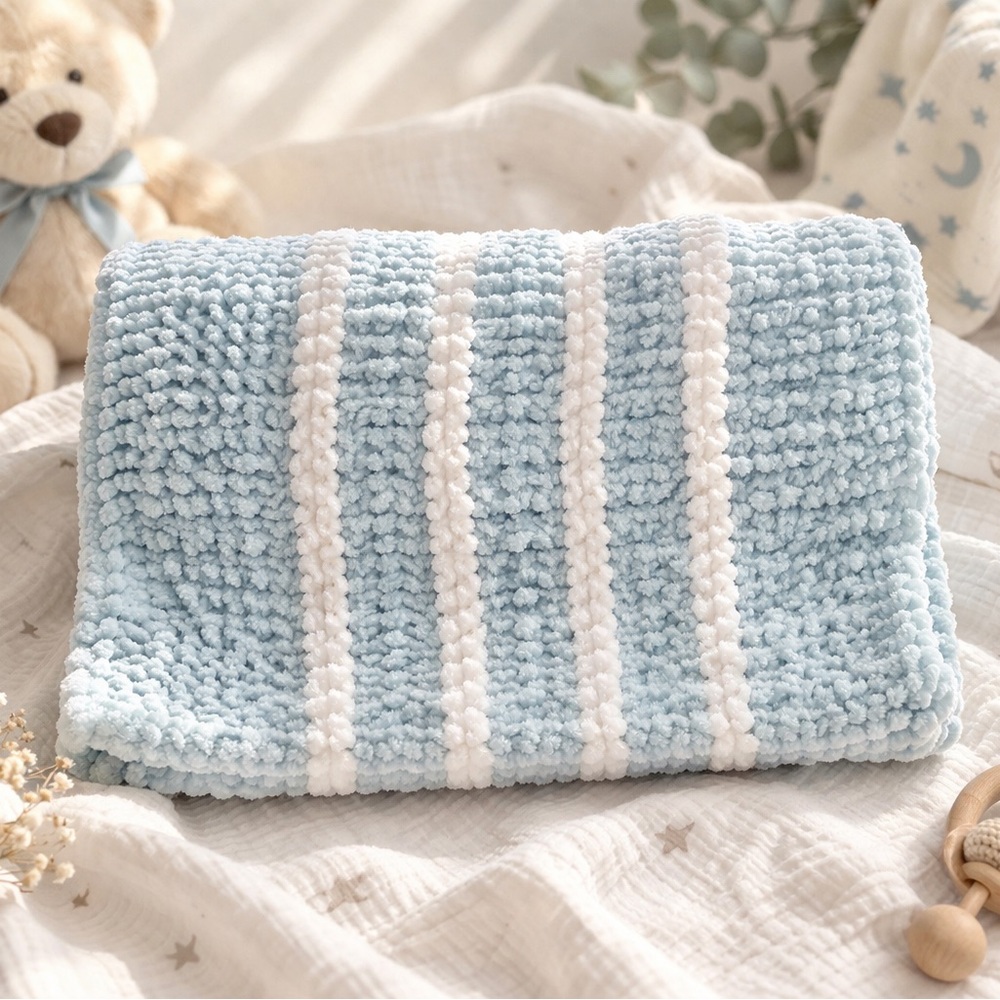 Soft Blue & White Striped Baby Blanket
